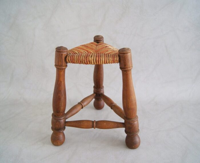 rush braided tripod stool 1960s 6