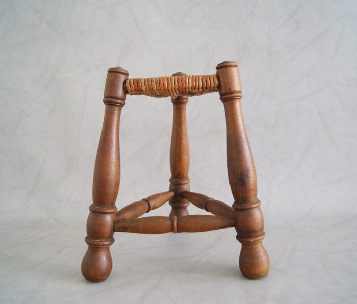 rush braided tripod stool 1960s 7