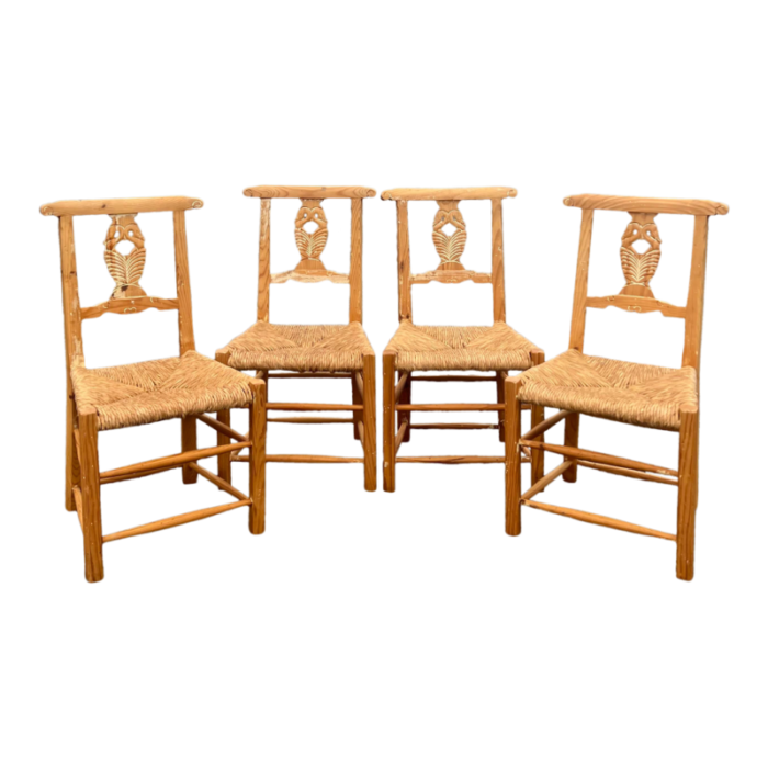 rustic pine farmhouse swan carved dining chairs set of 4 9843