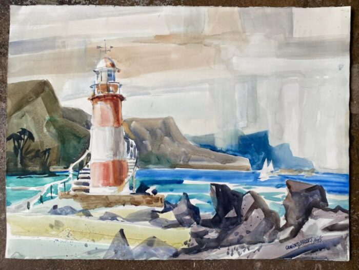 sanford brooks lighthouse coastal watercolor 5748