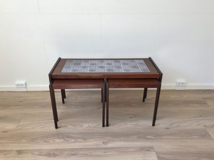 scandinavian modern nesting tables in teak oak 1970s set of 3 1