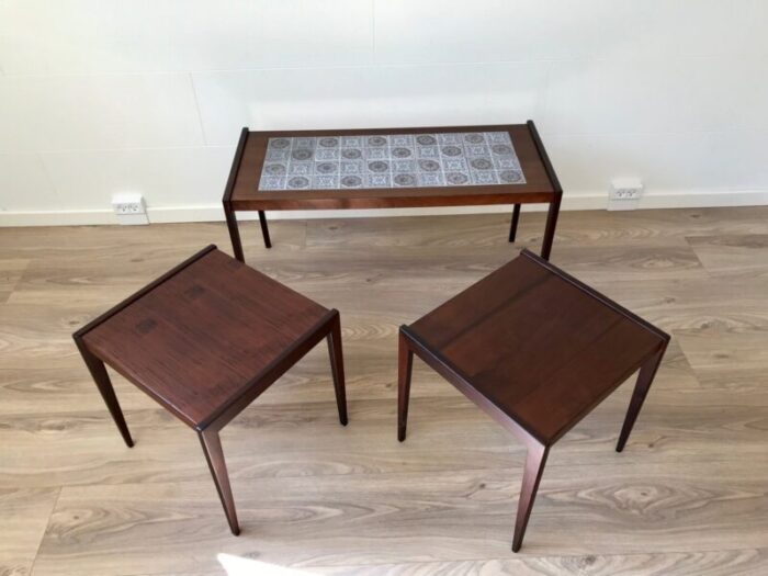 scandinavian modern nesting tables in teak oak 1970s set of 3 2