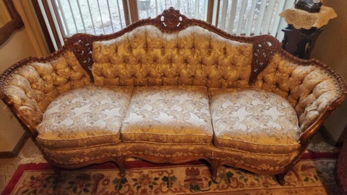 set of 2 1920s deutsch bros custom built victorian couch and arm chair 9745