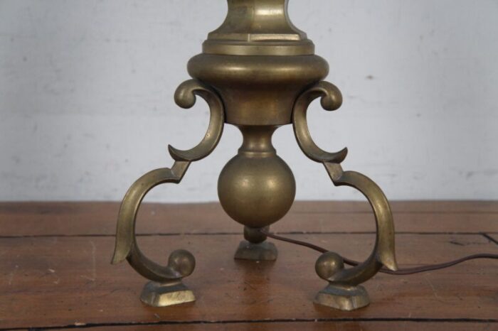 set of 2 chapman mid century hollywood regency stacked brass baluster table lamps 7622