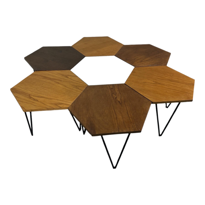 set of 7 gio ponti modular hexagonal coffee tables isa bergamo italy 1950s 5277