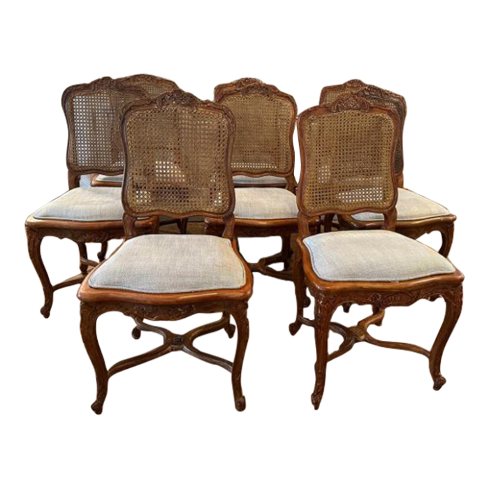 set of 8 1950s louis xv style painted caned chairs 8156