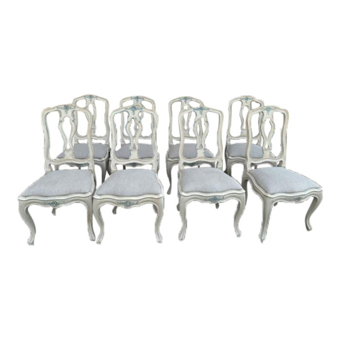 set of 8 19th century french painted dining chairs 4875