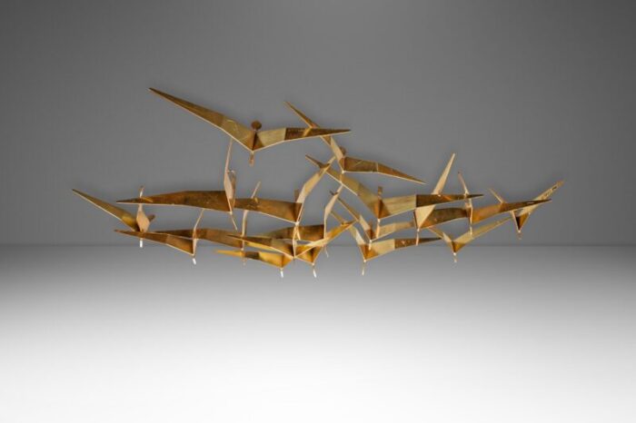 signed mid century modern birds in flight brass sculpture by curtis freiler and jerry fels for curtis jere usa c 1994 8425