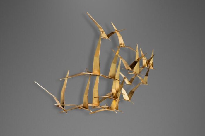 signed mid century modern birds in flight brass sculpture by curtis freiler and jerry fels for curtis jere usa c 1994 8599