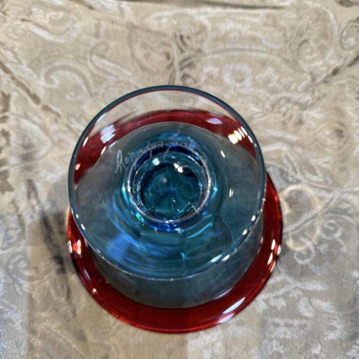 signed robinson scott red blue and clear art glass vase or bowl 3443