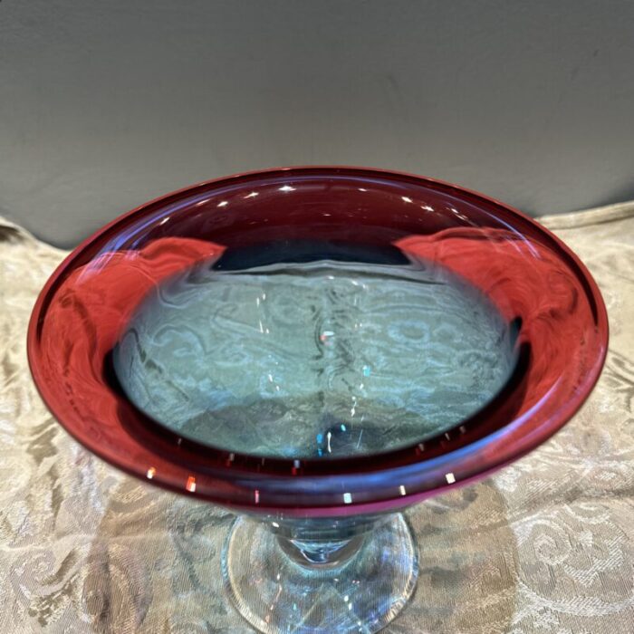 signed robinson scott red blue and clear art glass vase or bowl 3933