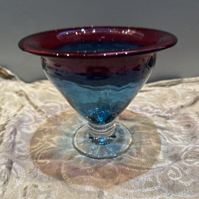 signed robinson scott red blue and clear art glass vase or bowl 6194