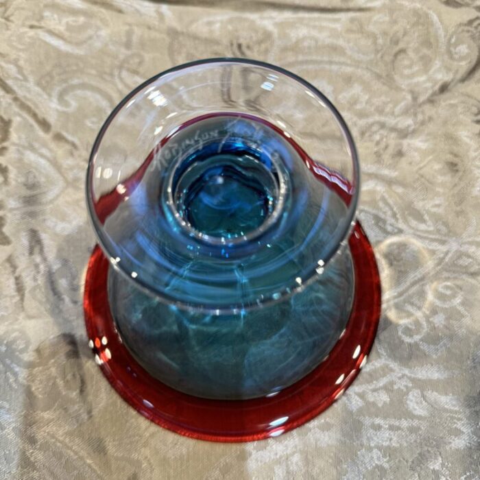 signed robinson scott red blue and clear art glass vase or bowl 8132