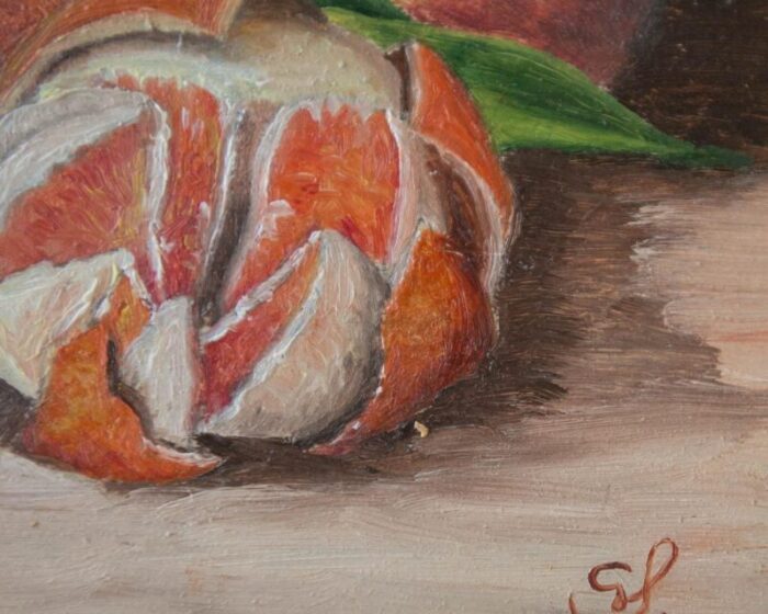 signed still life painting of oranges oil on wood panel 8910