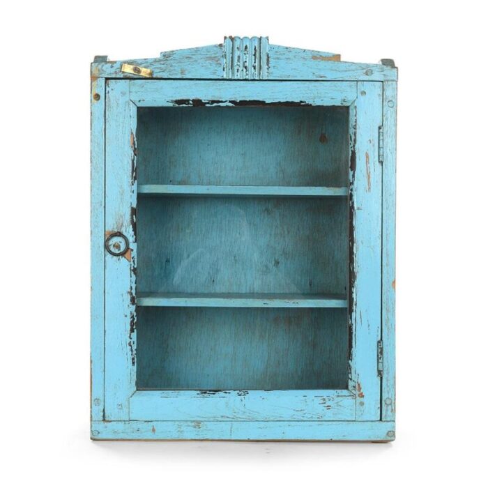 small wooden showcase with blue patina 1 1