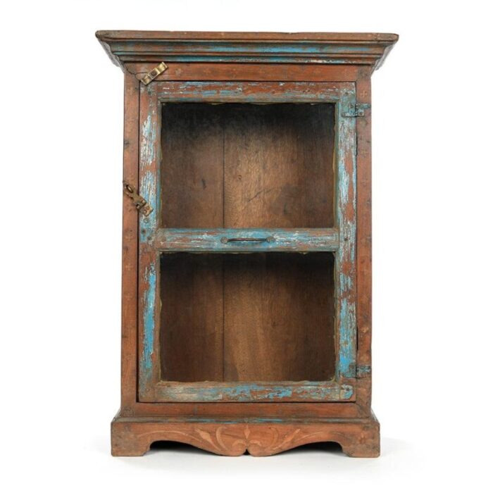 small wooden showcase with blue patina 1