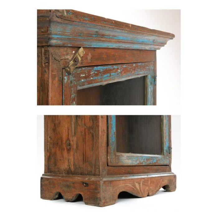 small wooden showcase with blue patina 3