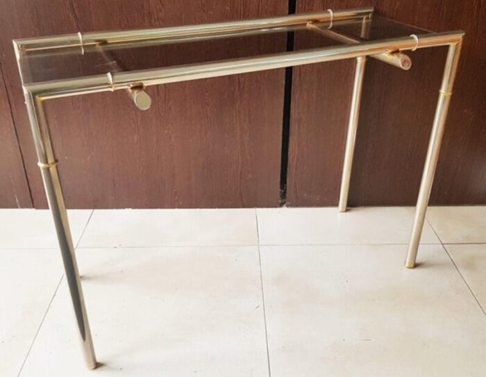 smoked glass and nickel console table 1968 12