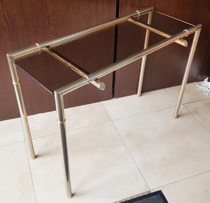 smoked glass and nickel console table 1968 13