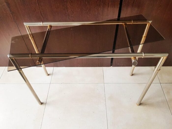 smoked glass and nickel console table 1968 8