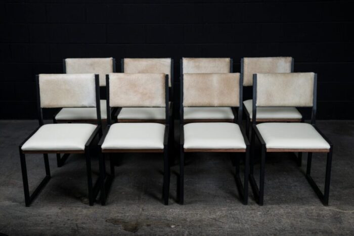 solid walnut black steel bone leather cow hide shaker modern chairs by ambrozia set of 8 8