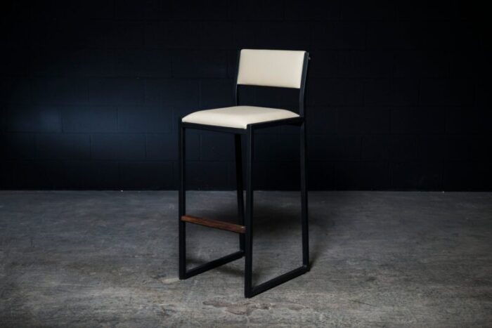 solid walnut black steel cream vinyl shaker modern counter stool by ambrozia 1