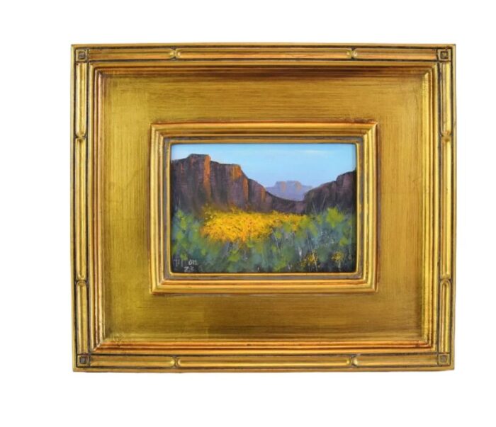 southwestern native american canyon landscape oil painting w antiqued gold wood frame 0868