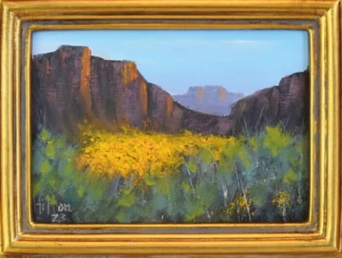 southwestern native american canyon landscape oil painting w antiqued gold wood frame 6825