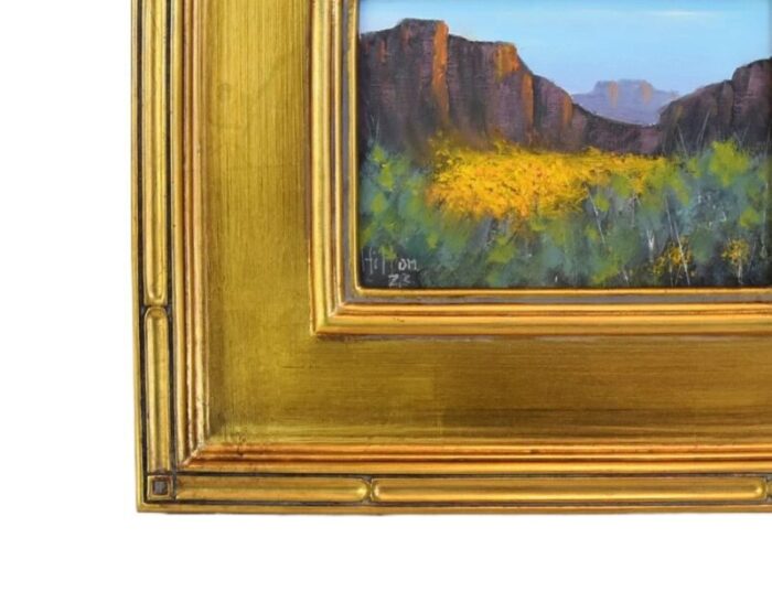 southwestern native american canyon landscape oil painting w antiqued gold wood frame 7173