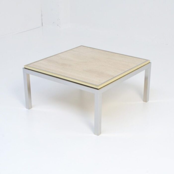 square coffee table with travertine top from reggiani 1970s 1