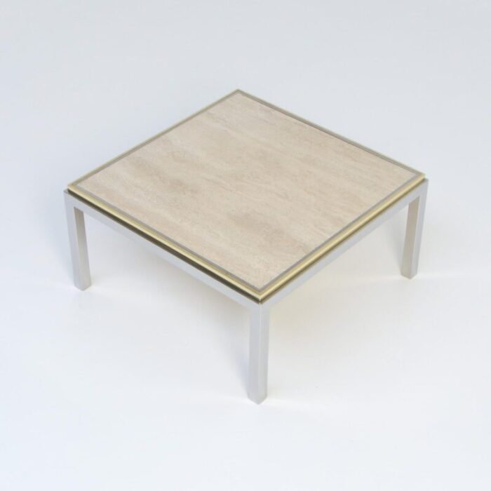 square coffee table with travertine top from reggiani 1970s 2