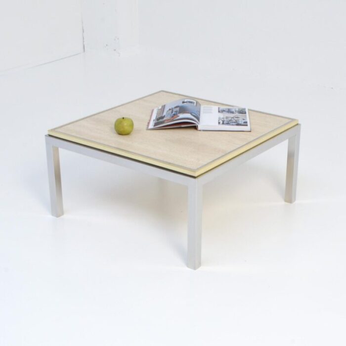 square coffee table with travertine top from reggiani 1970s 3