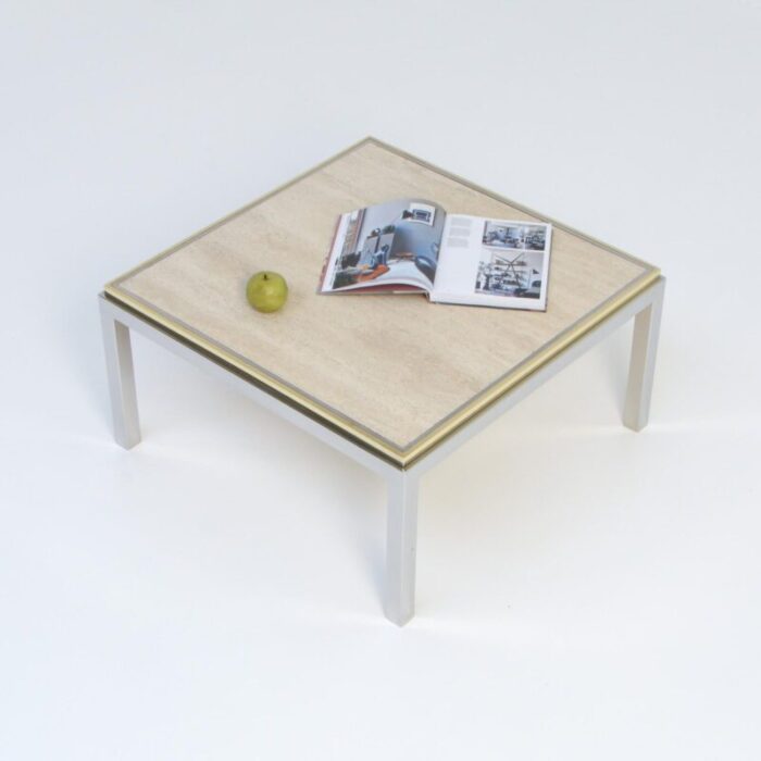 square coffee table with travertine top from reggiani 1970s 4