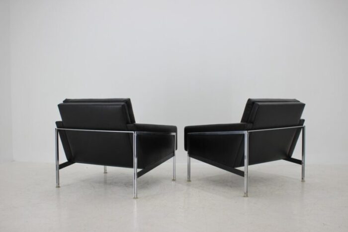 steel and leather armchairs by wolfgang herren for luebke germany 1960s set of 2 12