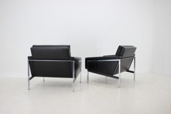 steel and leather armchairs by wolfgang herren for luebke germany 1960s set of 2 13