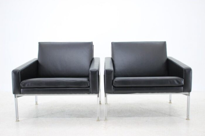 steel and leather armchairs by wolfgang herren for luebke germany 1960s set of 2 2