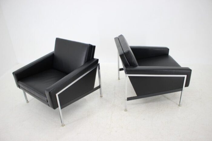 steel and leather armchairs by wolfgang herren for luebke germany 1960s set of 2 4