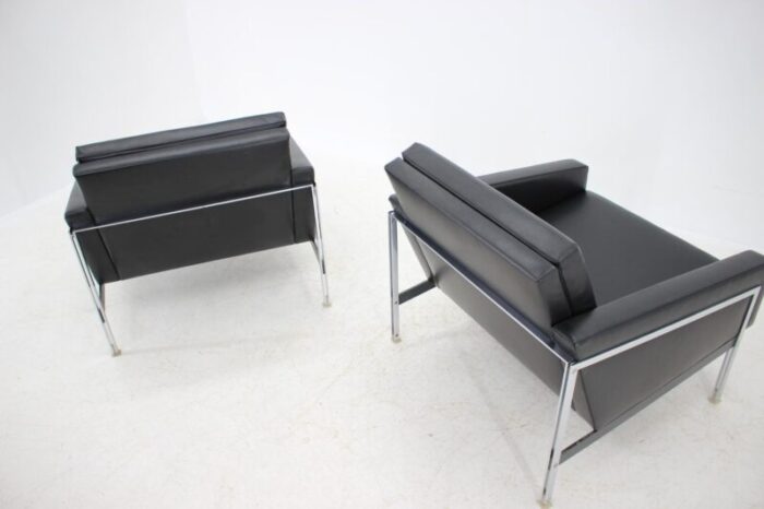 steel and leather armchairs by wolfgang herren for luebke germany 1960s set of 2 6