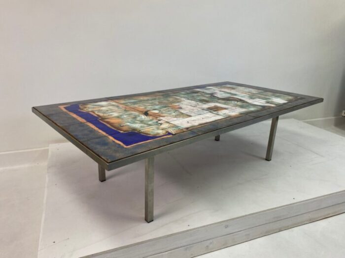 steel coffee table with enameled top by giorgio musoni 1970s 1