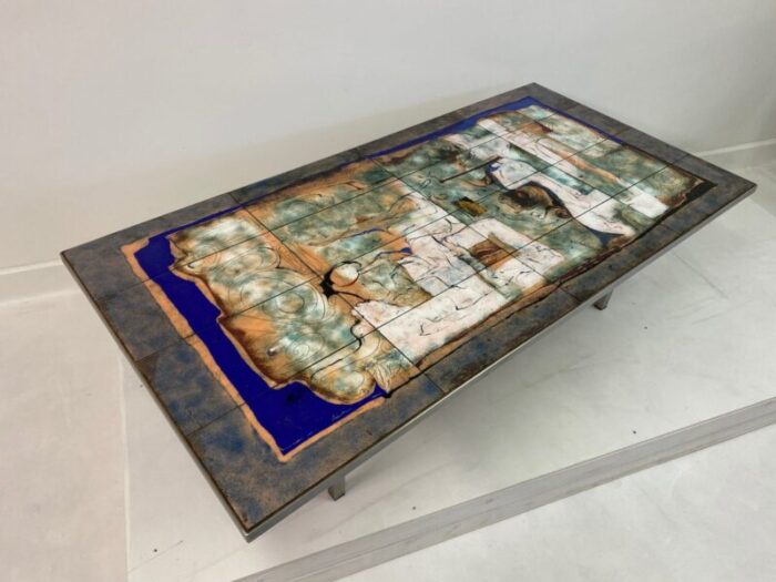 steel coffee table with enameled top by giorgio musoni 1970s 2