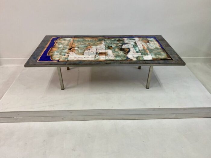 steel coffee table with enameled top by giorgio musoni 1970s 8