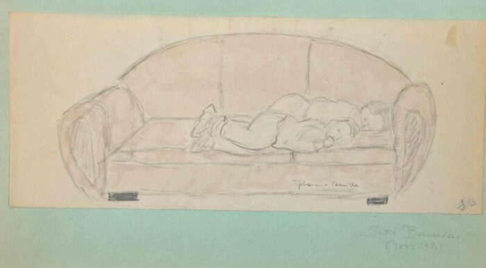 suzie bernardeau sleeping original drawing in pencil mid 20th century 5270