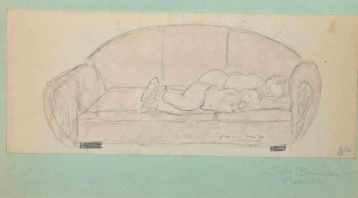 suzie bernardeau sleeping original drawing in pencil mid 20th century 9767