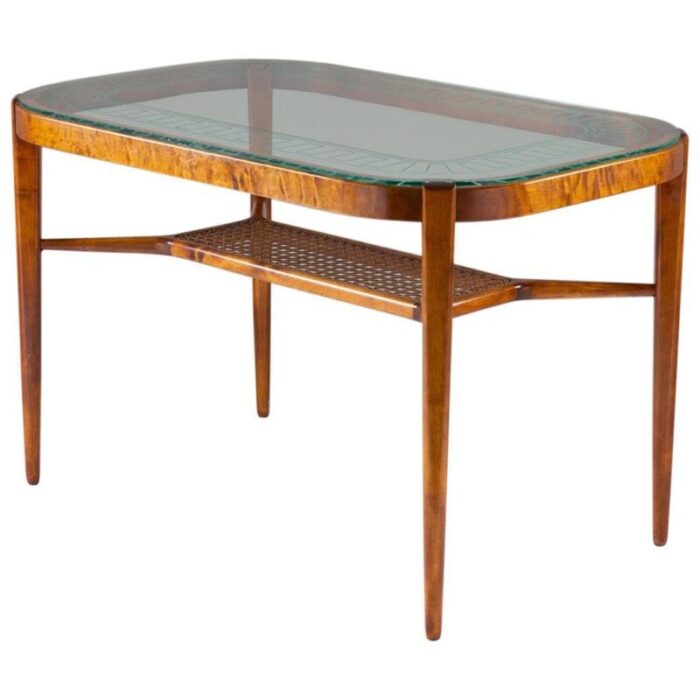 swedish modern dining table in birch glass rattan from bodafors 1940s 1