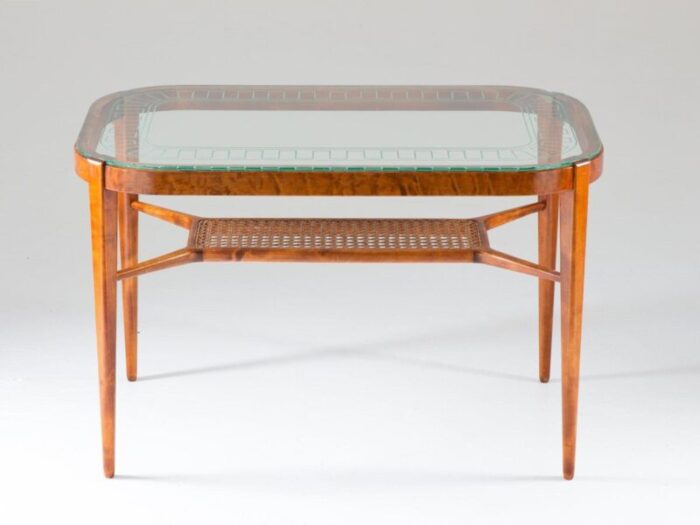 swedish modern dining table in birch glass rattan from bodafors 1940s 3