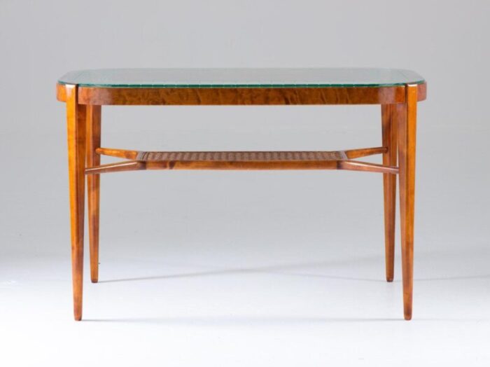 swedish modern dining table in birch glass rattan from bodafors 1940s 4