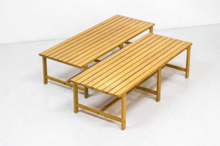 swedish pine benches 1960s set of 2 12