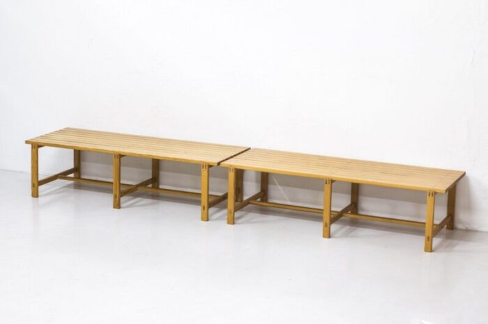 swedish pine benches 1960s set of 2 2