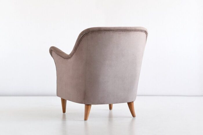 swedish taupe velvet and elm armchair by elsa gullberg 1930s 10