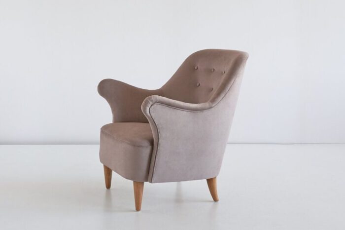 swedish taupe velvet and elm armchair by elsa gullberg 1930s 11